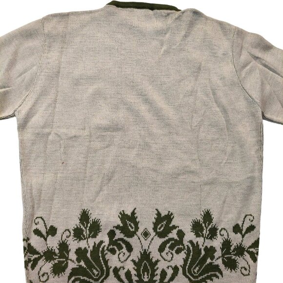 Vintage 1940s-1950s 3/4 Sleeve Crewneck Beige Olive Green Floral Woven Sweater - Picture 6 of 7